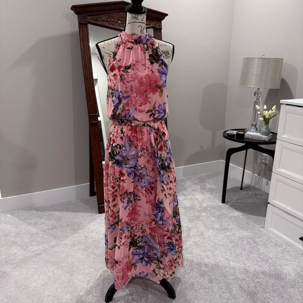 Julia Jordan Pink and Purple Floral  Maxi Dress